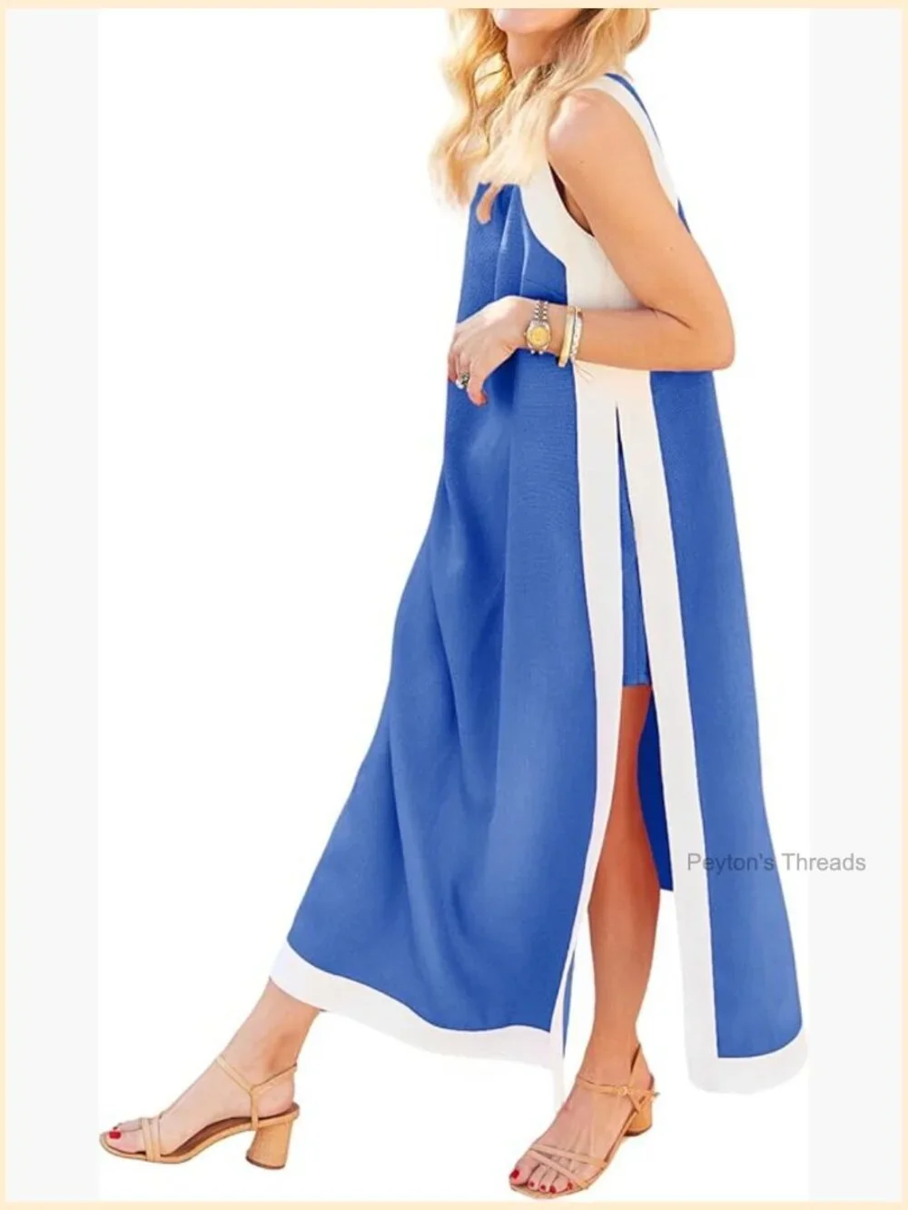 2 Piece Sets Boho Color Block Sleeveless Maxi Dress Matching Shorts with Pockets